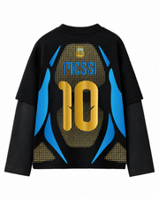 Messi No. 10 Full Sleeve Oversized Tee – Black & Gold Fan