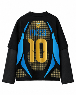 Messi No. 10 Full Sleeve Oversized Tee – Black & Gold Fan